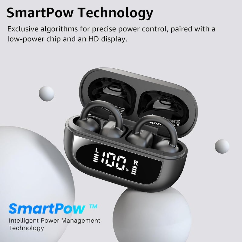 TOZO سماعات أذن مفتوحة True Open Ear Headphones، سماعات أذن لاسلكية خفيفة الوزن ومريحة، 40 ساعة تشغيل بتقنية Bluetooth 5.4 مع تصميم عرض رقمي ذكي مناسب للرياضة والجري، أسود - Image 4
